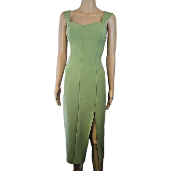 Abercrombie & Fitch Small Corset Midi Dress Stretch Sage Green Slit Occasion - Picture 3 of 10